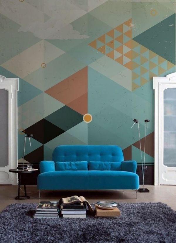 Geometric Wall Design from PIXERS #interiors #living #room