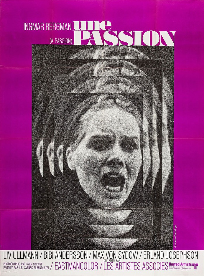 French grande for THE PASSION OF ANNA (Ingmar Bergman, Sweden, 1970) Designer: Jouneau Bourduge Poster source: Heritage Auctions At Movie Poster of the Week I select my ten favorite Ingmar Bergman posters. (This would be a close runner-up.)
