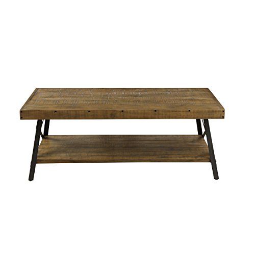 Rustic Hardwood Coffee Table with Steel Legs & Bracing