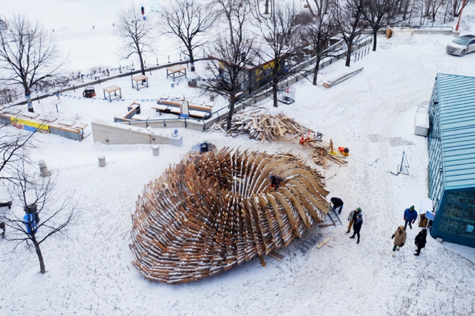 the hybrid hut by rojkind arquitectos takes shape for warming huts #fort
