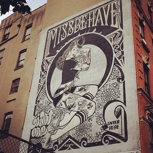Miss Behave was the first boutique in Manhattan to carry REBEL8. Unfortunately, theyve been out of business for years. But its rad to see #giant #missbehave #mike #rebel8 #york #new