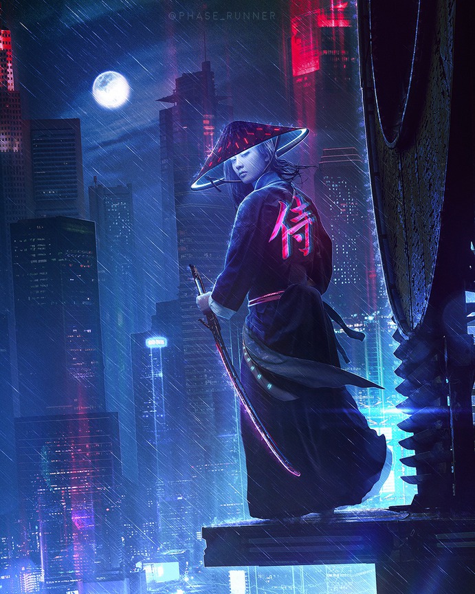 Neon Samurai – Photoshop Art by PhaseRunner