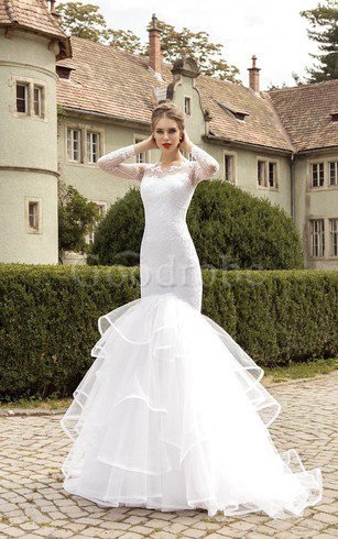 Robe de mariée naturel discrete de sirène trou de serrure ruchés longs