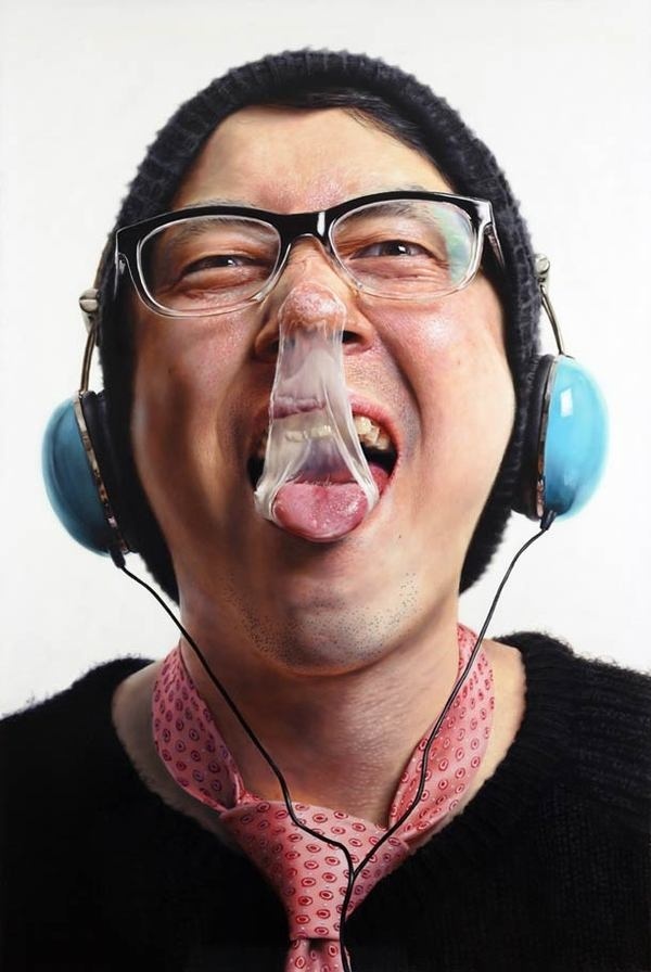 Hyper Realistic Painting by Kang, Kang-Hoon #illustration #portrait #glasses #mouth #painting #headphones #gum