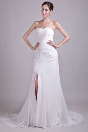 Robe de mariée de col en cœur chiffon a-ligne ruchés plongeants salle intérieure - photo 1