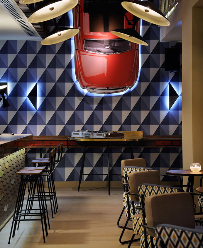 Cafe Bar Decorated With Geometric Shapes of 1960s
