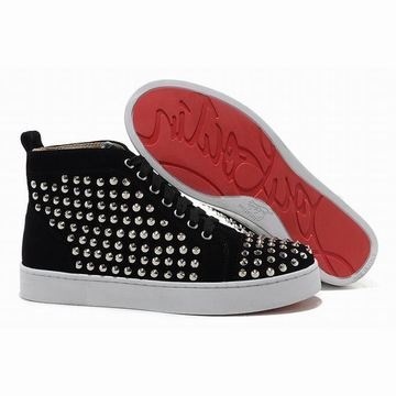 Black Suede Christian Louboutin Louis Silver Flat Spikes Mens Red Sole Shoes #shoes