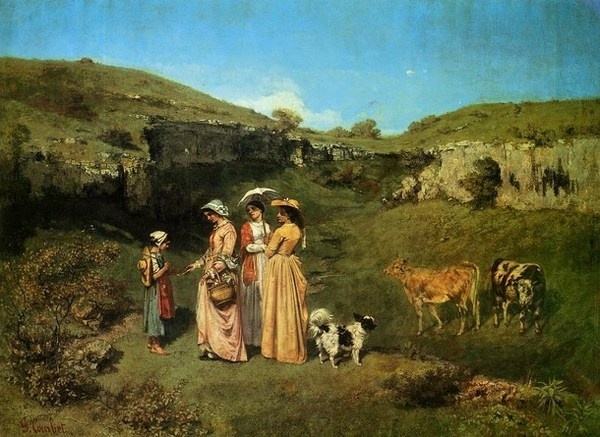 "The village maidens Gustave" a painting by Courbet #oil #painting #paintings