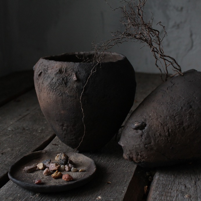 Wabi Sabi earthen clay on wood