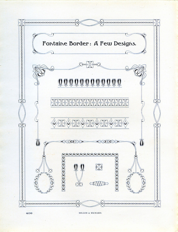 This type specimen shows Miller and Richard's Fontaine series of borders. #type #specimen #typography