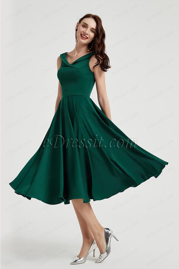 eDrerssit New Green Elegant Satin Tea Length Party Dress (04200104)