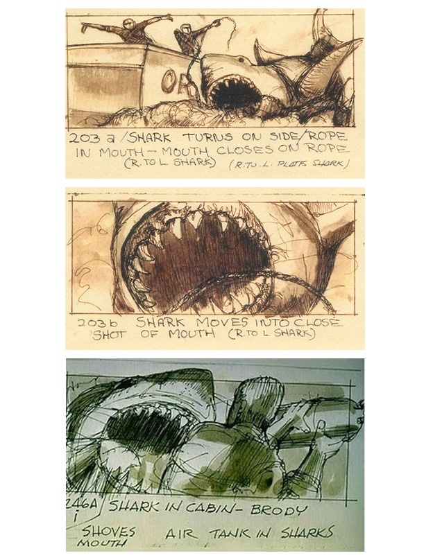 Jaws :: Movie storyboards expose fascinating insight into famous films. #storyboard #teeth #fish #shark #jaws #illustration #concept #attack #boat #spielberg #film #monster