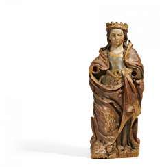 South German. Saint Catherine of Alexandria with the head of Maxentius at her feet.