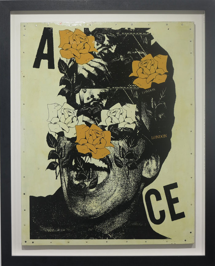 A.CE Rainflower Yellow Year 2014 Medium Acrylic and Spray Paint on Wood with Varnish