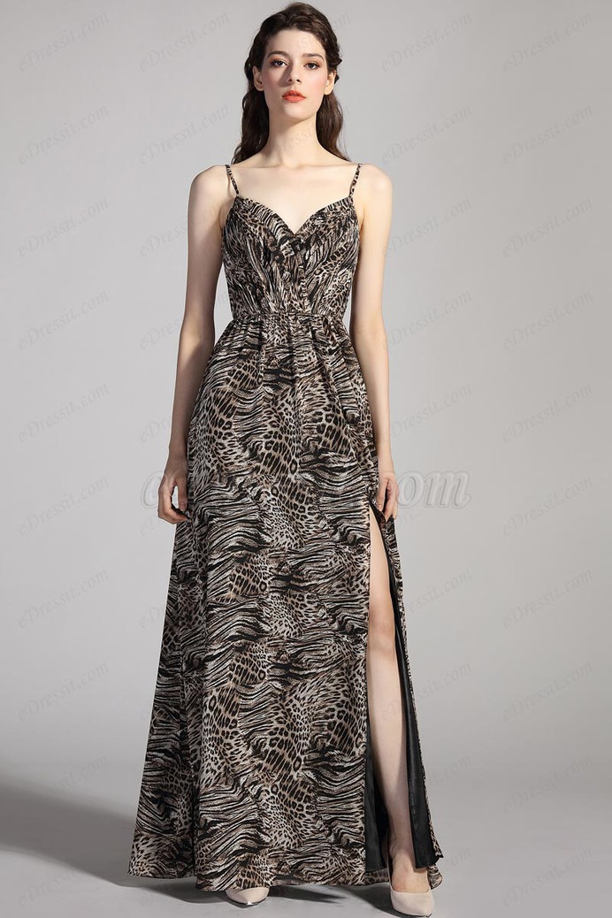 eDressit Spaghetti Straps V-Cut Printed Leopard Party Dress (00206468)