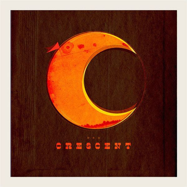 C is for Crescent #circle #lunar #luna #flag #illustration #distressed #type #moon