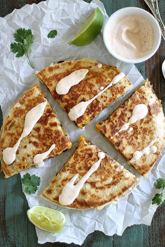 Black Bean Butternut Squash Quesadillas with Chipotle Lime Crema