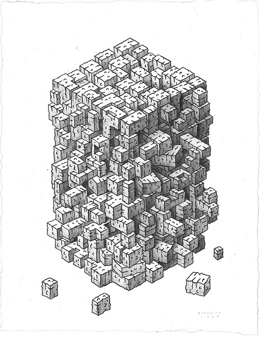A plausible result of sustained spontaneity but does it float #graphite #illustration #rectangular #drawing #blocks
