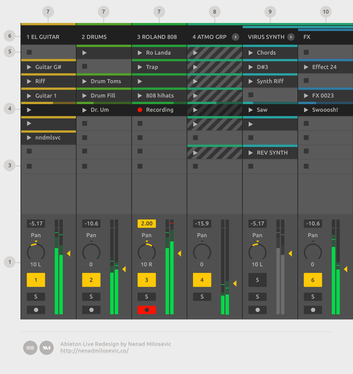 Simplified Session View with Mixer.