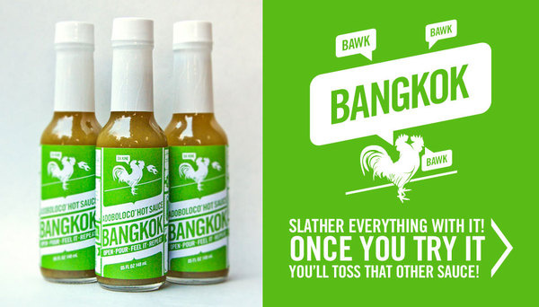 SLATHER EVERYTHING WITH BANGKOK! ONCE YOU TRY IT YOU'LL TOSS THAT OTHER SAUCE! #rooster #sauce #packaging #hot #green