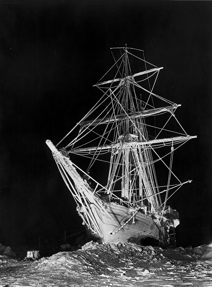 ship, ice, stuck, vintage, antique, photo, photography, night