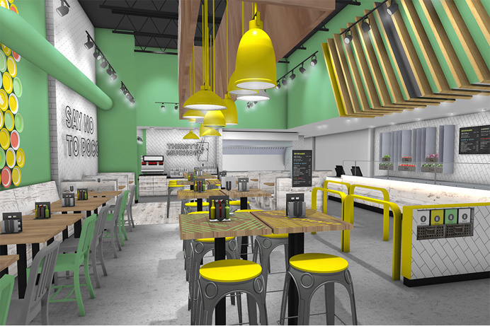 Fame, fame retail, retail, design, space, bright, bold, color, interior, burrito