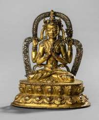 Fine fire-gilded Bronze Shadakshari, some with silver pad