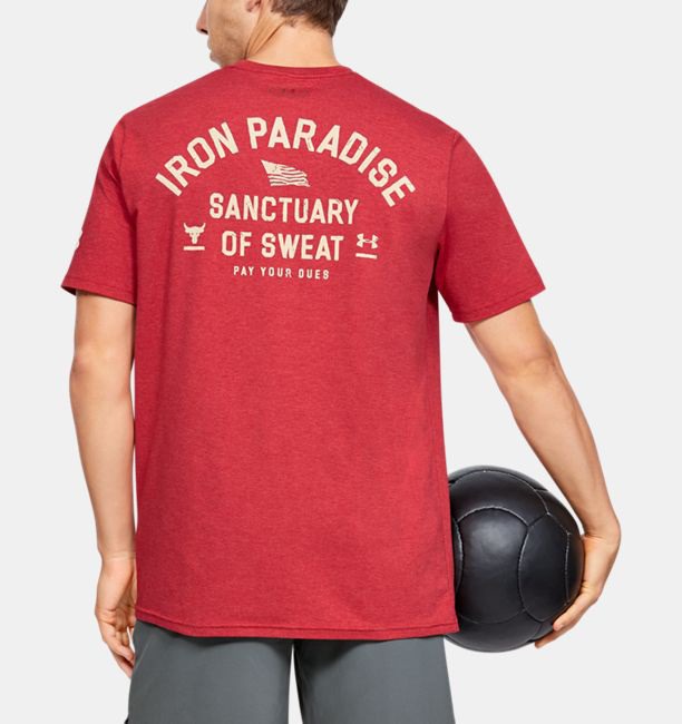 Men's Project Rock Iron Paradise Short Sleeve, Fraternity Medium Heather, , Fraternity Medium Heather, Click to view full size