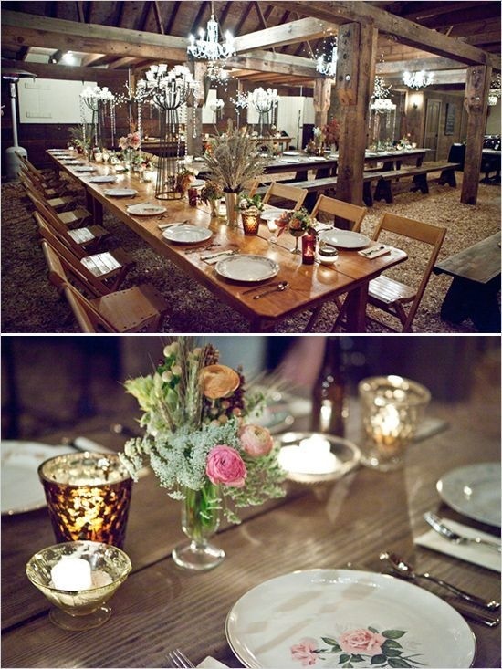 rustic decor #candles #table #flowers