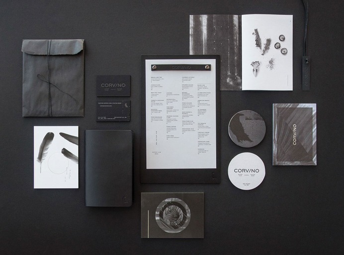 Corvino - Mindsparkle Mag The project of brand identity for Corvino was created by Design Ranch. The name Corvino, which means raven, provided the inspiration behind the color palette, textures and materials for this new restaurant. #logo #packaging #identity #branding #design #color #photography #graphic #design #gallery #blog #project #mindsparkle #mag #beautiful #portfolio #designer