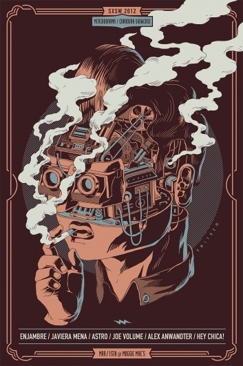Smithe #robot #head #cables #machinery #illustration #smoking