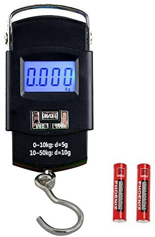 HANWELL 50kg/110lb Digital Luggage Scale with 4 Units (Kg/g/lb/oz), Electronic Travel Hanging Scales with Backlit Display/Tare/Data Hold Function, Handheld Style, Black