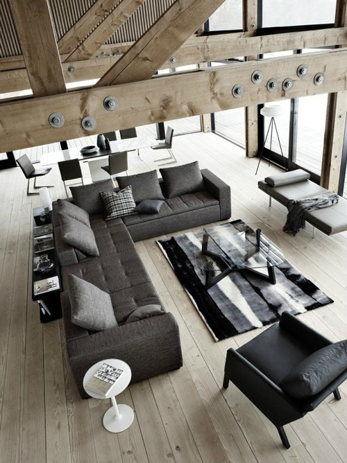 Living Room Ideas For Men 18 #sectional #couch #design #living #black #home #wood #carpet #area #gray #rug #room
