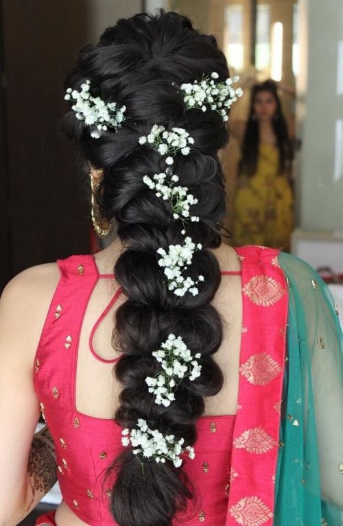 Loose Mermaid Braid Tied With White Flowers