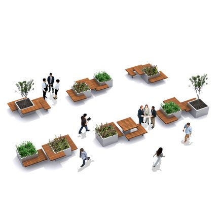 Modern Picnic Table allowing playful configurations for office garden