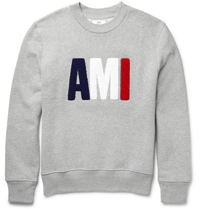 AMI Felt-Appliquéd Fleece-Back Cotton-Jersey Sweatshirt