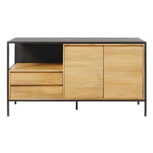 Credenza a 2 ante e 2 cassetti in metallo nero e legno massello di mango Wayampi | Maisons du Monde