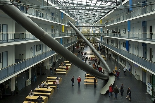 Giant slide in Technical University of Munich | buZzhunt.co.uk #school #germany #education #architecture #slide #epic