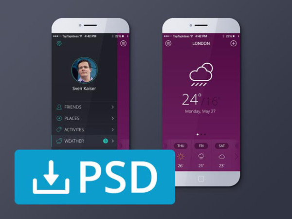 Free Weather App UI PSD for Designer