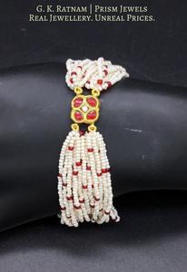 23k Gold and Diamond Polki Rakhi-cum-Bracelet with uncut surrounded by red stones - gold diamond polki kundan meena jadau jewellery
