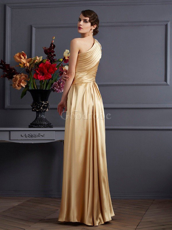 Robe de soirée ligne a jusqu'au sol satin tissé extensible manche nulle de princesse