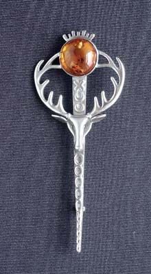 stag kilt pin, with amber