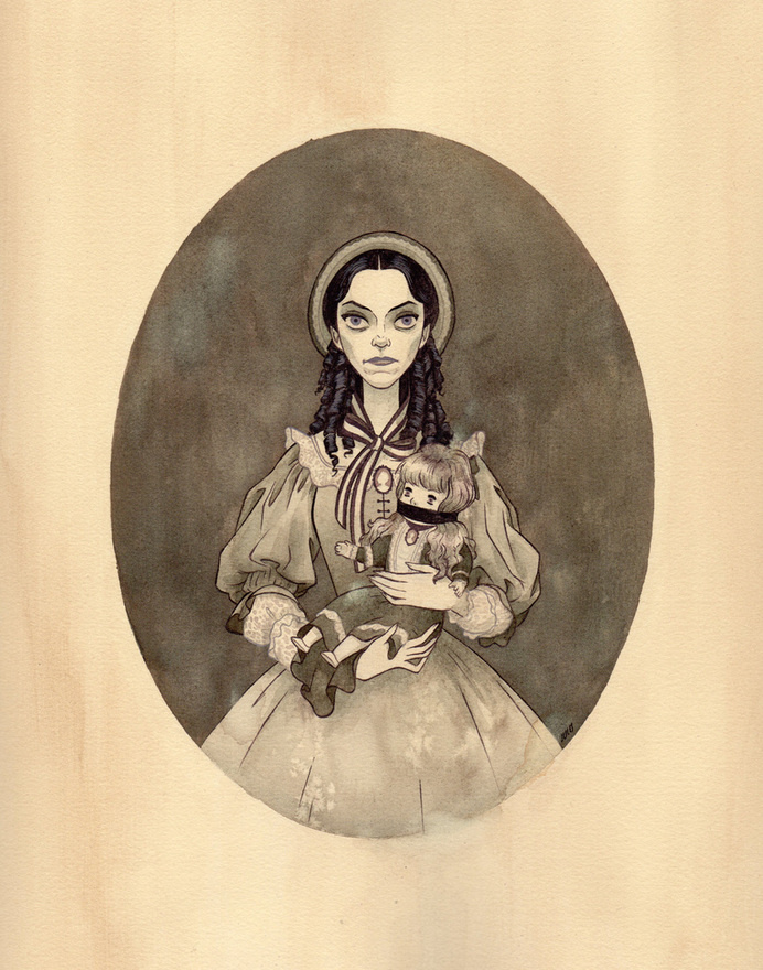 Julian Callos Illustration ("Drusilla, 1860" Acrylic and gouache on Rives BFK...) #creepy #woman #girl #doll #illustration #portrait #vintage #art