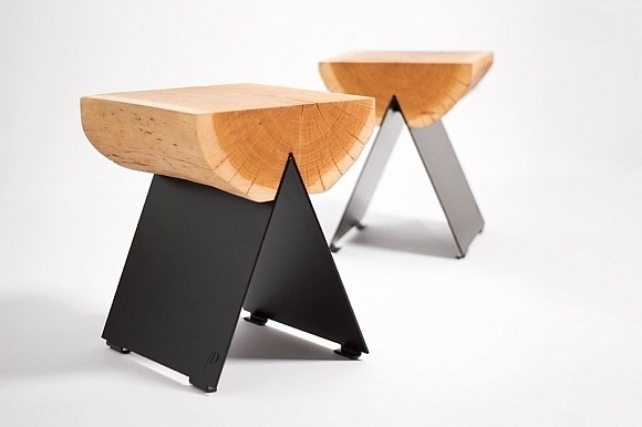 Fantastic combination of warm and cold or rustic and contemporary... #furniture #design #stool #wood