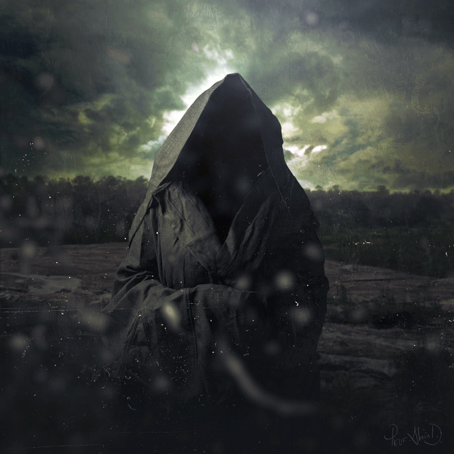 "Black Empire" by Pierre-Alain D. #clouds #empire #black #landscape #monk #portrait #hood #dark