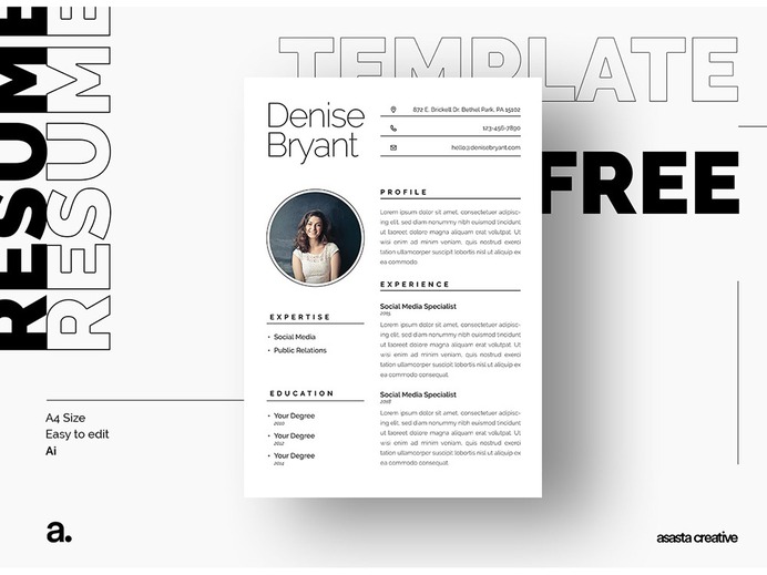 Syra Resume - Free Simple Illustrator Resume Template with CLean Design