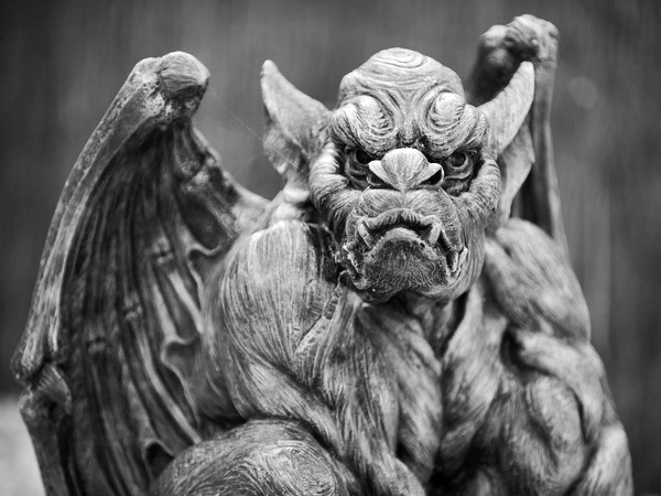 Zoom Photo #sculpture #white #stone #grumpy #black #gargoyle #statue #photography #and
