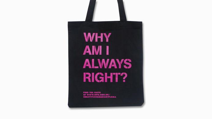 Creative & Media Diploma Promotion | Thomas Manss & Company #canvas #slogan #gallery #museum #design #graphic #magenta #type #bag #caption #typography