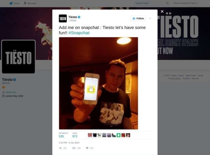 Tiesto Snapchat