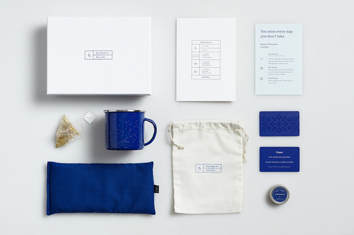 "Good Night Kit" for Casper by High Tide NYC. #print #packaging #holiday #gift #blue #tea #night #sleep #mattress #casper #high tide #graphi